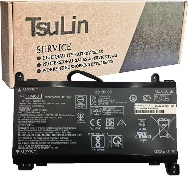 Main image of TsuLin FM08 Laptop Battery Compatible with HP Omen 17-AN013TX 17-AN014NG 17-an008ur 17-AN014TX Series Notebook HSTNN-LB8B TPN-Q195 922752-421 922753-421 922976-855 14.4V 86Wh 5973mAh (12-PIN)