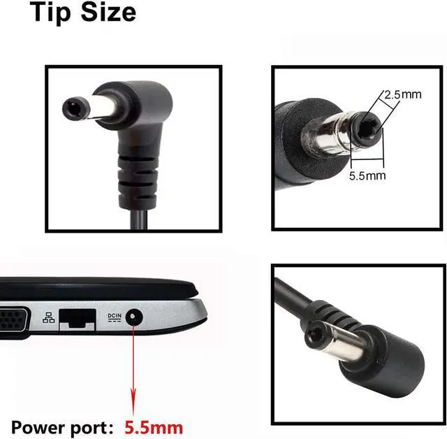 Alt view image 3 of 7 - 19v 4.74a 90W ASUS Laptop Charger Replacement for U56e K53e A55a D550m K501 K501u U46e X551 X551m K601 Q501AC Adapter Power Supply Cord(Big Tip Size:5.5x2.5mm)
