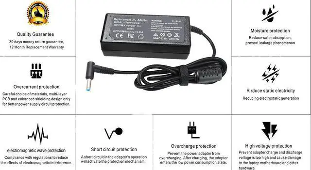 Alt view image 5 of 7 - Laptop Charger for HP Smart Blue Tip Pavilion x360 x2 11 13 15 Elitebook 830 840 850 G3 G4 G5 G6 Probook 450 G5 640 650 G2 Spectre l25296-002 710412-001 741727-001 740015-003 854054 Power Supply Cord