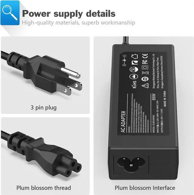 Alt view image 2 of 7 - 19V Adapter Power Laptop Charger for Gateway NV52 NV53 NV53A NV54, Acer SB220Q R240HY SA230 G276HL H236HL S202HL S230HL S231HL S232HL H236HL G246HL H276HL S241HL HN274H