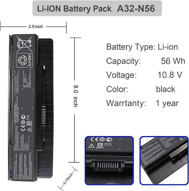 Alt view image 2 of 7 - A32-N56 Battery Compatible with ASUS N46 N46V N46VM N46VZ N56 N56D N56V N56J N56JK N56JN N56JR N56VB N56VJ N56VM N56VZ N56DP N76V N76VJ N76VM N76VZ A31-N56 A32-N46 A33-N56