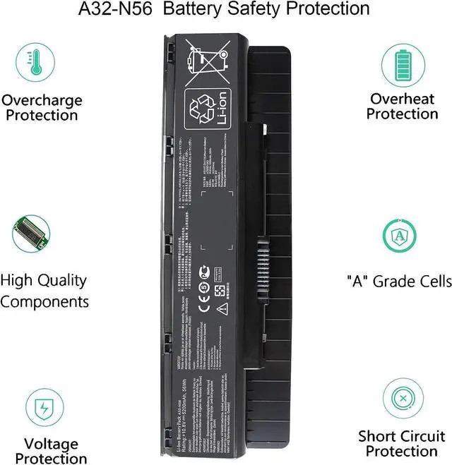 Alt view image 7 of 7 - A32-N56 Battery Compatible with ASUS N46 N46V N46VM N46VZ N56 N56D N56V N56J N56JK N56JN N56JR N56VB N56VJ N56VM N56VZ N56DP N76V N76VJ N76VM N76VZ A31-N56 A32-N46 A33-N56