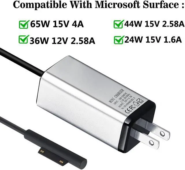 Alt view image 6 of 7 - YGJ Surface Book Charger 65W Compatible with Surface Pro 3/4/5/6/7 Power Supply Adapter, Compatible for Both Microsoft Surface Book Laptop/Tablet, Works with 65W&44W&36W&24W, 6.56Ft Power Cord