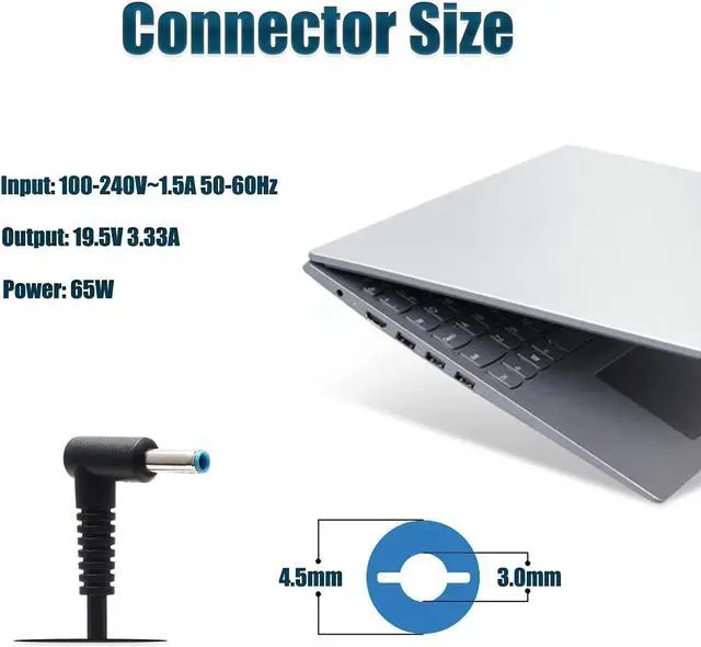 Alt view image 3 of 7 - 19.5V 3.33A 65W AC Laptop Power Adapter Charger for HP Envy TouchSmart Sleekbook M6 M6-AE151DX M6-AQ003DX M6-AQ005DX M6-AR004DX M6-N010DX M6-N015DX