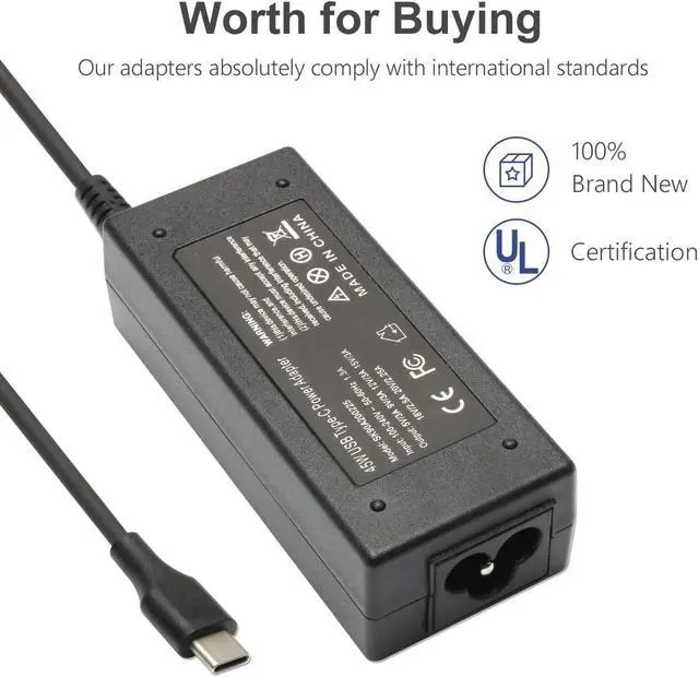Alt view image 7 of 7 - 45W USB Type C Charger for HP Chromebook 14 14A G5 11 11A G6 X360 14-ca051wm 14-ca061dx 14-ca052wm 11-ae001tu 11-ae051wm Laptop Adapter Spectre x360 G5 Elite x2 Adapter Power Cord