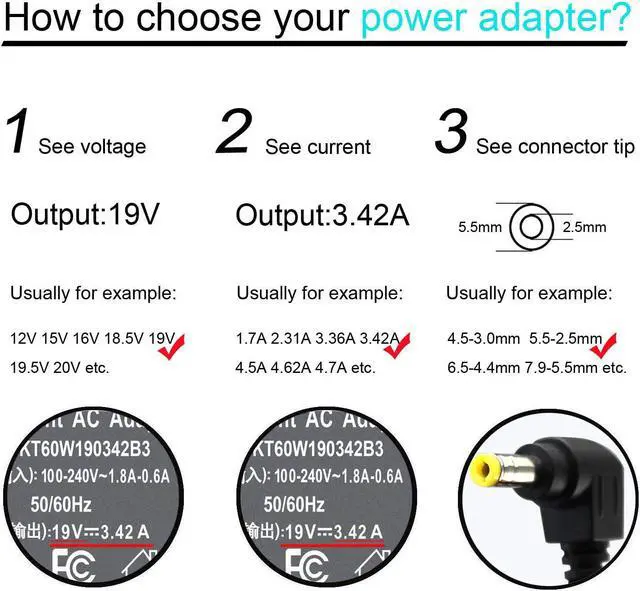 Alt view image 3 of 7 - Gomarty 19V 3.42A 5.5x2.5mm AC Adapter Charger Compatible with PA-1650-66 ADP-65DW ADP-65HB BB ADP-65JH BB AD887320 EXA0703YH X550 X550C X550CA X751LAV X751MA