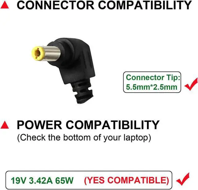 Alt view image 6 of 7 - Gomarty 19V 3.42A 5.5x2.5mm AC Adapter Charger Compatible with PA-1650-66 ADP-65DW ADP-65HB BB ADP-65JH BB AD887320 EXA0703YH X550 X550C X550CA X751LAV X751MA