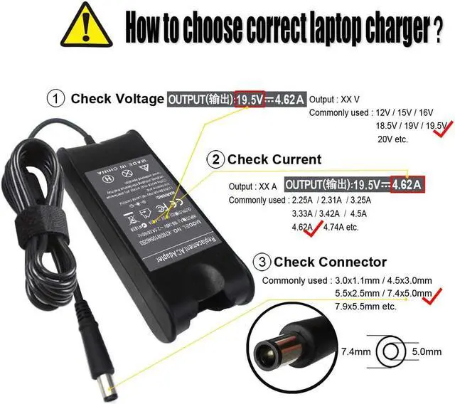 Alt view image 2 of 7 - 90W 19.5V 4.62A AC Charger Compatible with Dell Inspiron 17R N7110 N5110 1720 1537 1564 N4110 3721 6000 6400 Latitude E6410 E4310 3450 3543 E4300 E6220 E6400 E6510 XPS M1330 M1530 Studio 1737 1558