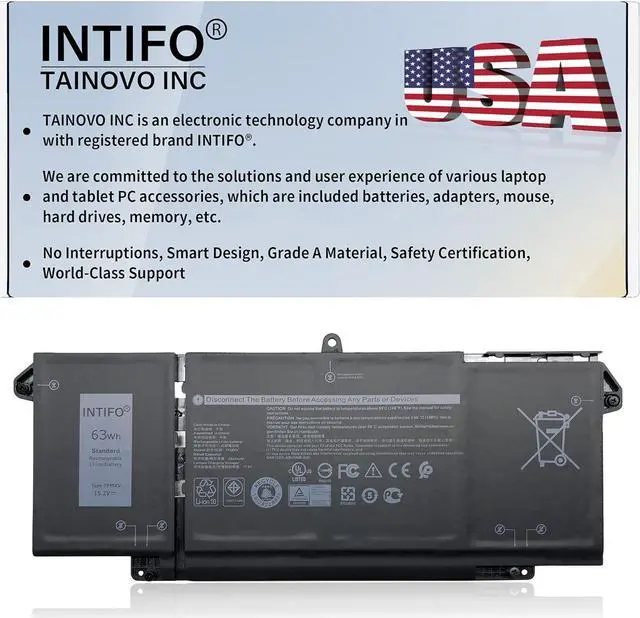 Main image of INTIFO 63Wh 7FMXV Laptop Battery Compatible with Dell Latitude 5320 7320 7420 7520 Series Notebook TN2GY 4M1JN 1PP63 9JM71 HDGJ8 MHR4G [15.2V 63Wh 4-Cell]