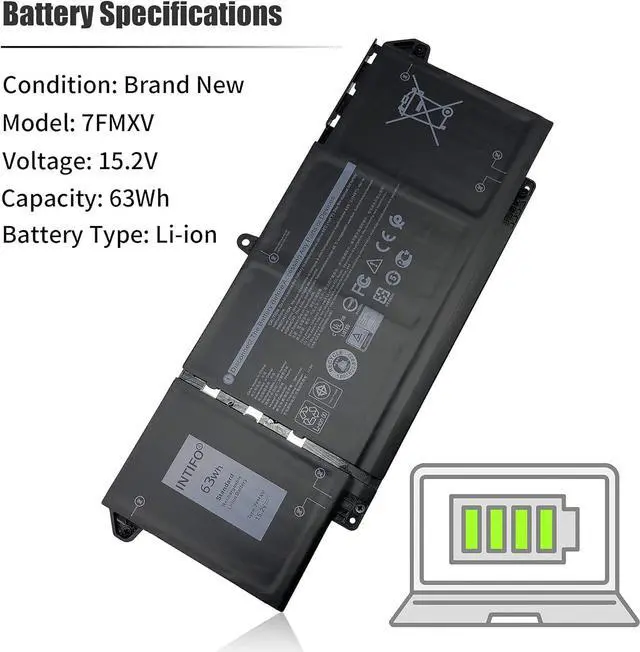 Alt view image 3 of 7 - INTIFO 63Wh 7FMXV Laptop Battery Compatible with Dell Latitude 5320 7320 7420 7520 Series Notebook TN2GY 4M1JN 1PP63 9JM71 HDGJ8 MHR4G [15.2V 63Wh 4-Cell]