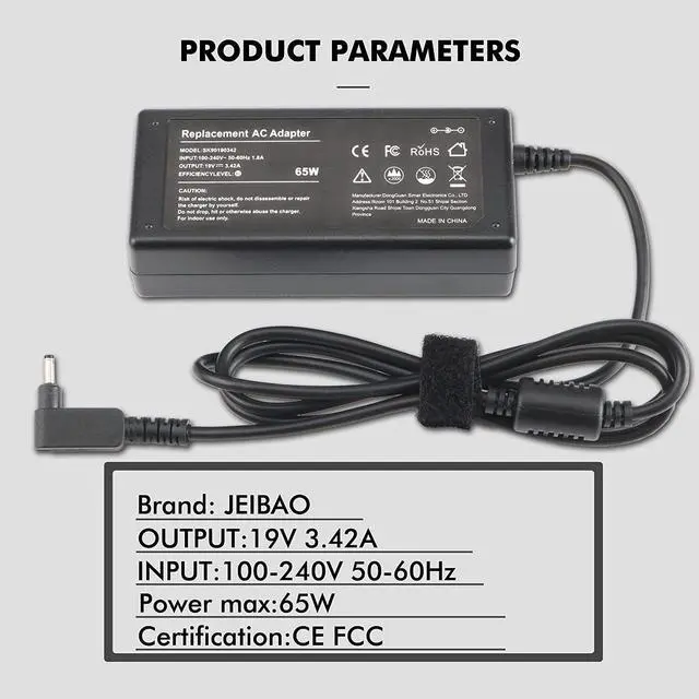 Alt view image 4 of 7 - 19V 3.42A 65W AC Adapter Charger for Acer Chromebook 11 13 14 15 CB3 CB5 CB3-111-C4HT CB3-111-C670 CB5-571 CB5-311 C720 C740