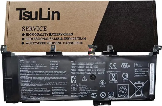Main image of TsuLin C41N1531 Laptop Battery Replacement for Asus Rog Strix GL502VS-1A GL502VS-1E GL502VT-1B GL502VY Series Notebook 0B200-01940100 15.2V 62Wh 4020mAh