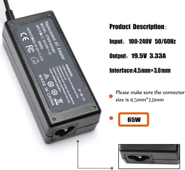 Alt view image 3 of 7 - Gomarty 19.5V 3.33A PPP09C Replacement AC Adapter for HP Chromebook 14-q010nr 14-q020nr, Compatible Part Numbers:PA-1650-34HE PPP009A AD9043-022G2 709985-001 710412-001 709985-002 Power Supply