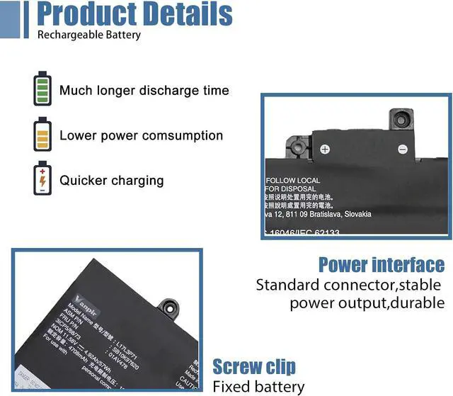 Alt view image 3 of 7 - L17L3P71 01AV478 Laptop Battery, 11.58V 57Wh 4920mAh 3-Cell Compatible with Lenovo ThinkPad T480s Series Notebook 01AV479 L17M3P71 L17S3P71 SB10K97621
