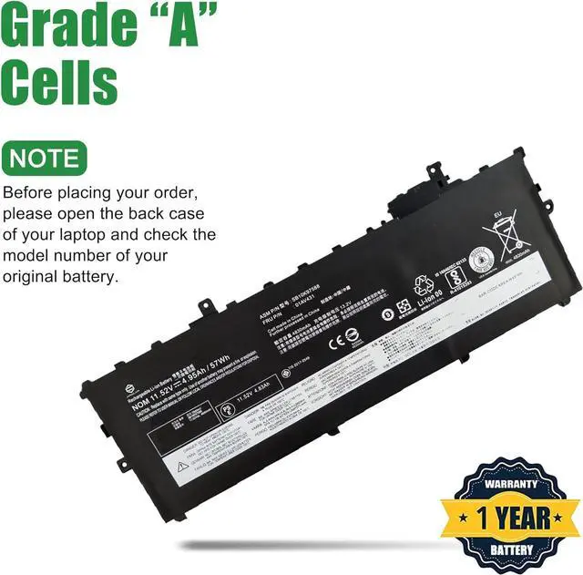 Alt view image 4 of 6 - JIAZIJIA 01AV431 SB10K97588 Laptop Battery Replacement for Lenovo ThinkPad X1 Carbon 5th Gen 2017 6th Gen 2018 Series 01AV430 SB10K97587 01AV494 SB10K97586 01AV429 SB10K97586 11.52V 57Wh 4950mAh