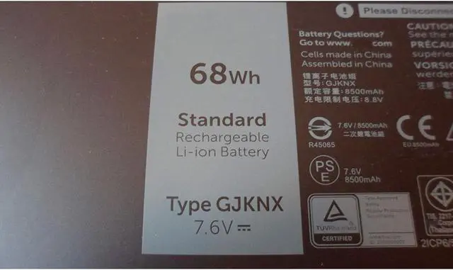 Alt view image 3 of 4 - Hubei GJKNX GD1JP 0GD1JP DY9NT 0DY9NT 5YHR4 451-BBZG Laptop Battery Replacement for Dell Latitude 5480 5580 5280 5590 5490 E5480 E5580 E5490 E5590 Precision 15 3520 3530 Series (7.6V 68Wh)
