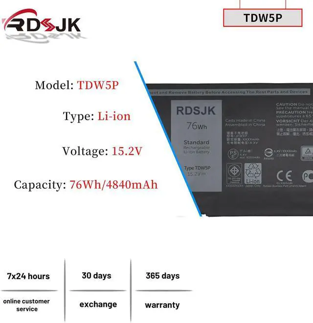 Alt view image 2 of 7 - TDW5P Laptop Battery for Dell Alienware 13 R3 ALW13C Series ALW13C-D1738 D2718 D2728 D2738 D2838 D2508 D2503S D2506S D2715S V9XD7 0V9XD7 0JFWX7 4RRR3 04RRR3 15.2V 76Wh