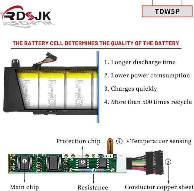 Alt view image 4 of 7 - TDW5P Laptop Battery for Dell Alienware 13 R3 ALW13C Series ALW13C-D1738 D2718 D2728 D2738 D2838 D2508 D2503S D2506S D2715S V9XD7 0V9XD7 0JFWX7 4RRR3 04RRR3 15.2V 76Wh