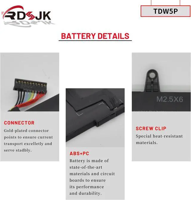 Alt view image 5 of 7 - TDW5P Laptop Battery for Dell Alienware 13 R3 ALW13C Series ALW13C-D1738 D2718 D2728 D2738 D2838 D2508 D2503S D2506S D2715S V9XD7 0V9XD7 0JFWX7 4RRR3 04RRR3 15.2V 76Wh