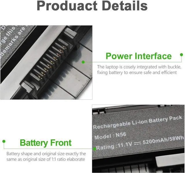 Alt view image 5 of 7 - New A31-N56 A32-N56 A33-N56 A32-N46 Battery for ASUS N46 N46V N46VM N46VZ N56 N56D N56V N56J N56JK N56JN N56JR N56VB N56VJ N56VM N56VZ N56DP N76V N76VJ N76VM N76VZ 10.8V 56WH