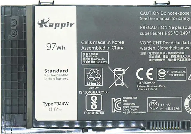 Alt view image 2 of 7 - Kappir FJJ4W Laptop Battery (11.1V 97Wh), Replacement for Dell Precision M4600 M4700 M4800 M6600 M6700 M6800 Series Notebook FV993 R7PND V7M28 H1MNH N71FM