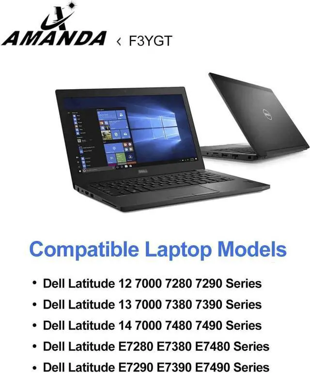 Alt view image 4 of 6 - Amanda F3YGT Battery Replacement for Dell Latitude 12 7000 7280 7290/13 7000 7380 7390/14 7000 7480 7490 Series DM3WC 0DM3WC 2X39G 7.6V 60Wh 4-Cell