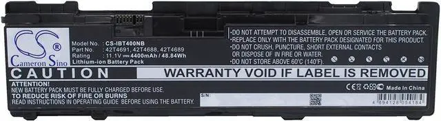 Main image of HongQJY New Replacement Battery for ThinkPad T400s, ThinkPad T400s 2801, ThinkPad T400s 2825, ThinkPad T410s (4400mAh) 42T4688, 42T4689, 42T4690, 42T4691, 51J0497
