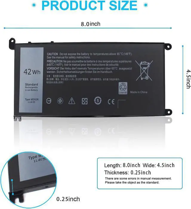 Alt view image 3 of 7 - 42WH WDX0R Battery for Dell Inspiron 15 5000 7000 Series 15 7579 7573 7560 7569 7570 5565 5567 5568 5570 5578 5579 7586 13 7368 7378 5368 5378 5379 17 5765 5767 5775 Latitude 3189 3580 P66F P58F P32E