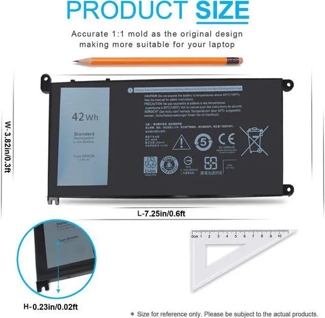 Alt view image 3 of 7 - 42Wh WDXOR 11.4V Battery for Dell Inspiron 13 7375 7368 7378 5368 5378 5379 P69G 15 7579 7560 7570 7569 7573 5570 5567 5565 5568 5578 5579 5575 17 5765 5767 5770 5775 P58F P66F P75F 3CRH3 FC92N CYMGM