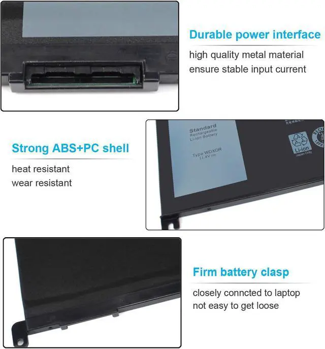 Alt view image 4 of 7 - 42Wh WDXOR 11.4V Battery for Dell Inspiron 13 7375 7368 7378 5368 5378 5379 P69G 15 7579 7560 7570 7569 7573 5570 5567 5565 5568 5578 5579 5575 17 5765 5767 5770 5775 P58F P66F P75F 3CRH3 FC92N CYMGM