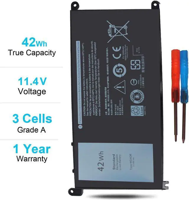 Alt view image 5 of 7 - 42Wh WDXOR 11.4V Battery for Dell Inspiron 13 7375 7368 7378 5368 5378 5379 P69G 15 7579 7560 7570 7569 7573 5570 5567 5565 5568 5578 5579 5575 17 5765 5767 5770 5775 P58F P66F P75F 3CRH3 FC92N CYMGM