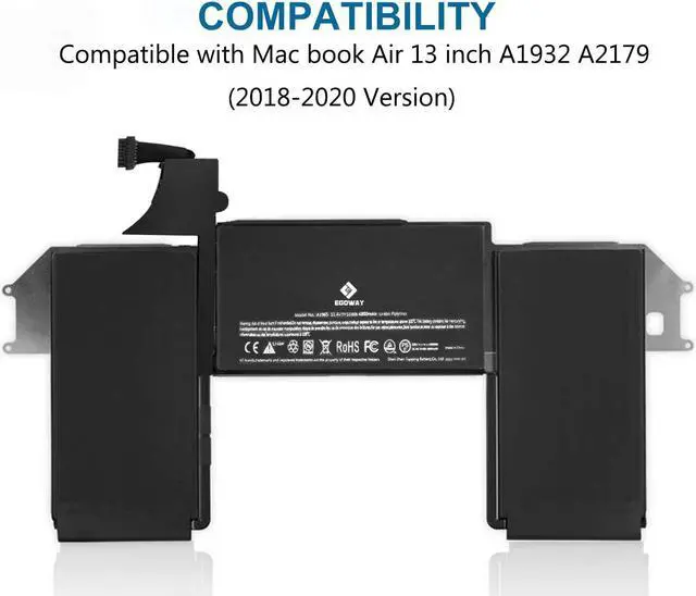 Alt view image 5 of 6 - E EGOWAY A1965 Laptop Battery Compatible with MacBook Air 13 inch A1932 A2179 2018 2019 2020 Version (11.4V 55Wh/4800mAh)