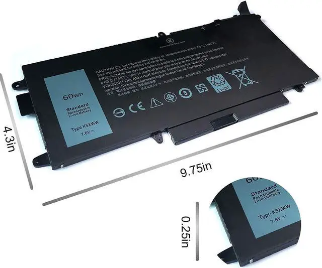 Alt view image 3 of 7 - K5XWW Laptop Battery for Dell Latitude 5289 7389 7390 2-in-1 Series Latitude 12 5000 E5289 L3180 Series P29S001 P29S002 725KY 71TG4 N18GG 6CYH6 J0PGR 7.6V 60WH