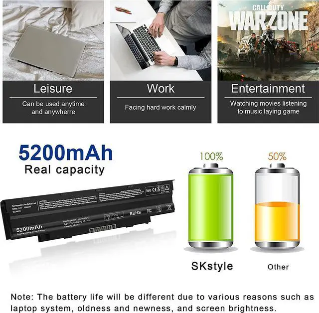 Alt view image 6 of 7 - J1KND Laptop Battery Compatible with Dell Inspiron N7110 N5010 N5110 3420 3520 N4050 9T48V N5030 N5050 N5040 4T7JN N4010 M5040 13r 14r 15r N4110 N3010 M5110 M4110 M501 M503 17R 1540 [5200mAh/49wh]