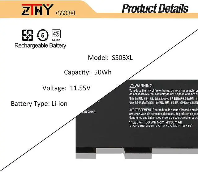Alt view image 3 of 7 - ZTHY SS03XL Laptop Battery Replacement for HP EliteBook 730 735 740 745 830 836 840 846 G5 EliteBook 735 745 830 840 G6 ZBOOK 14U G5 G6 Series SS03050XL 933321-855 933321-852 933321-852 11.55V 50Wh