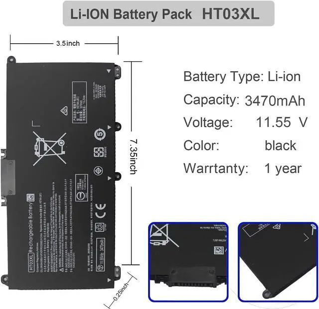 Alt view image 2 of 6 - AN·GWEL New HT03XL Laptop Battery Compatible with HP Pavilion 14-CE 14-CF 14-cm 14-CK 14-DF 14-MA 15-DA 14Q-CS 15-CS 15-CW 15-DA 15-DB 17-by 17-CA HP 240 245 250 255 G7 340 348 G5[11.55V 41.9Wh]
