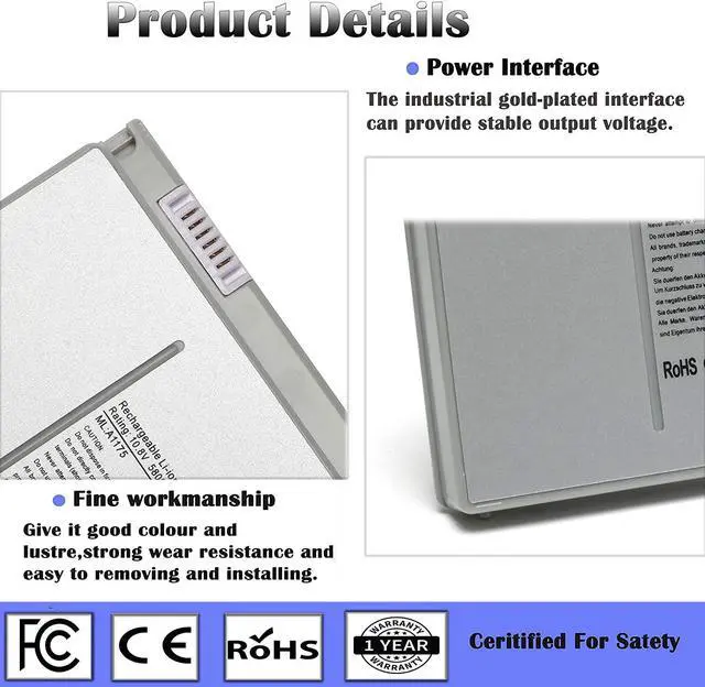 Alt view image 2 of 7 - A1175 Replacement Laptop Battery for MacBook Pro 15-inch Battery A1175 A1211 A1226 A1260 A1150 Battery
