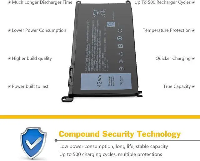 Alt view image 4 of 6 - WDX0R 42Wh Laptop Battery for Dell Inspiron 15 5000 7000 Series 15 5567 7579 5565 5568 5570 5578 5579 7560 7569 7570 7586 7573 13 5379 7378 5368 5378 7368 P69G P69G001 WDXOR Bateria Replacement 11.4V