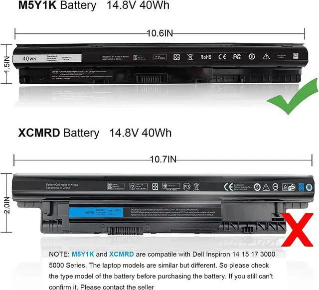Alt view image 2 of 7 - 40Wh M5Y1K 14.8V Battery for Dell Inspiron 15 5000 3000 Series 5566 5558 5559 5552 3551 3552 3558 17 5755 5756 5758 5759 14 3451 3452 3458 3467 5458 VN3N0 MSY1K HD4J0 P63F P51F P47F P65G P52F 453-BBBR