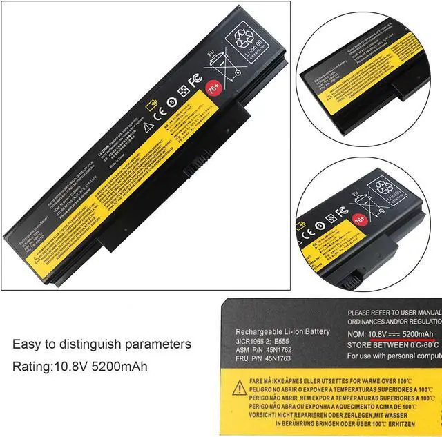 Alt view image 2 of 6 - 45N1762 76+ Laptop Battery Compatible with Lenovo ThinkPad (Edge) E550 E550c E555 E560 E565 Series 3INR19/65-2 45N1758 45N1759 45N1760 45N1763 4X50G59217 10.8V 5200MAH
