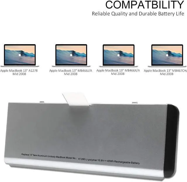 Alt view image 6 of 7 - A1280 Laptop Battery for Apple MacBook 13 Inch A1280 A1278 (2008 Version) Compatible for MB771G/A MB467LL/A MB466LL/A