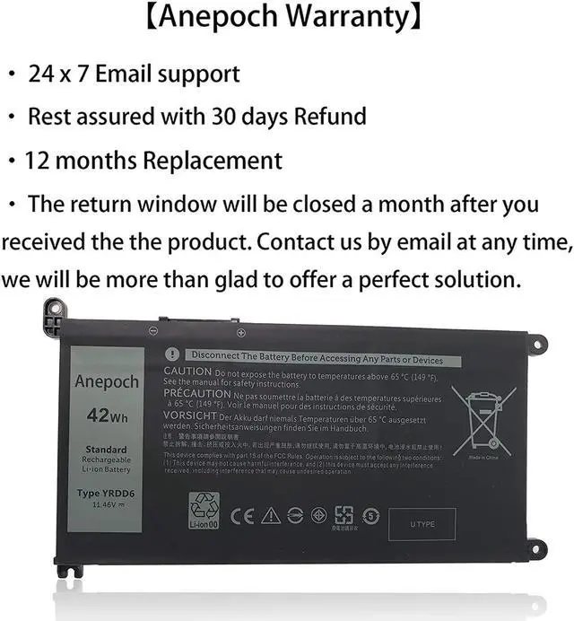 Alt view image 3 of 7 - YRDD6 Laptop Battery Replacement for Dell Inspiron 5481 5482 5485 5491 2-in-1 5493 5584 5593 3493 3582 3593 3793 5480 Vostro 5581 5490 5590 0YRDD6 1VX1H 01VX1H VM732 0VM732 11.4V 42Wh 3500mAh