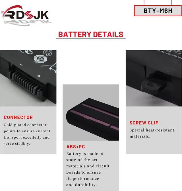 Alt view image 5 of 7 - BTY-M6H Laptop Battery for MSI GE72 2QC 2QD GL62 GL62M GL72 GL62-6QD-030FR GL62-6QC MS-16J2 GE62 GE62VR GE63 GE63VR GP62 GP72 GP62MVR GP72MVR GE72VR GE73 GL62VR GL72VR CX62 6QD PE60 PE70 10.86V 51Wh