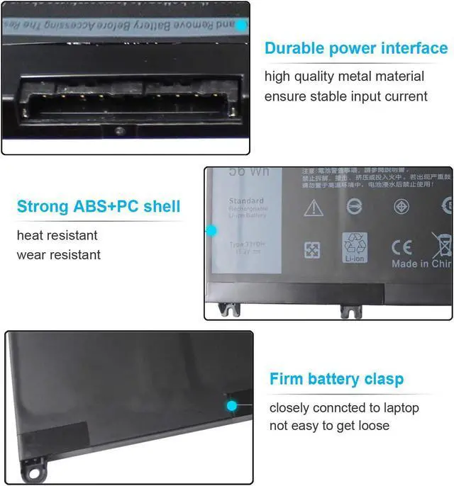 Alt view image 3 of 7 - 15.2V 56Wh 33YDH Battery for Dell Inspiron 17 7000 7773 7779 7778 7786 2-in-1 15 7577 Latitude 15 3590 3580 3490 3380 G5 15 5587 G3 3579 3779 G7 7588 Vostro 7580 7570 PVHT1 P30E P30E001 81PF3 081PF3