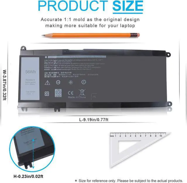 Alt view image 3 of 7 - Emanjor 56Wh 33YDH 15.2V Laptop Battery for Dell Inspiron 17 7000 7779 7773 7786 7778 2-in-1 15 7577 Latitude 3590 3580 3490 3380 G3 3579 3779 G5 5587 G7 7588 PVHT1 P30E P30E001 81PF3 081PF3 4 Cell
