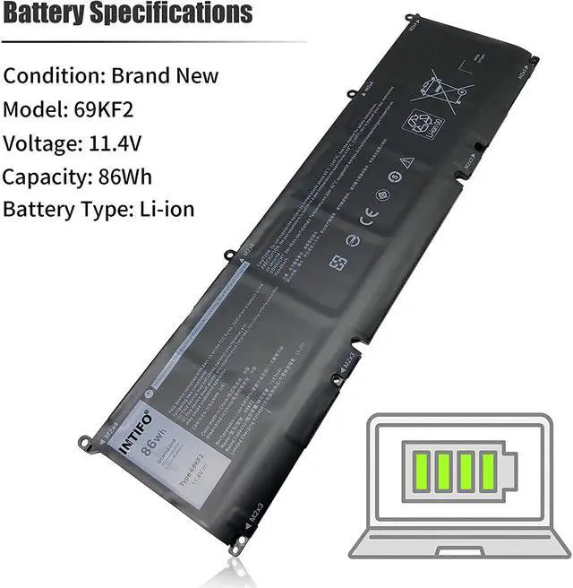 Alt view image 3 of 7 - 86Wh 69KF2 Laptop Battery Compatible with Dell XPS 15 9500 Precision 5550 Alienware M15 R3 R4 M17 R3 R4 Series Notebook 8FCTC P8P1P DVG8M 70N2F M59JH [11.4V 86Wh 6-Cell]