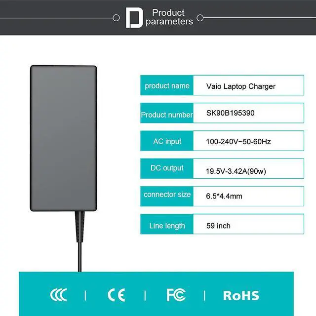 Alt view image 4 of 6 - Vaio Laptop Charger 19.5V, Sony Vaio Laptop Charger 19.5V, Vaio Laptop Charger, Vaio Charger, Sony Vaio Charger, Sony Vaio Laptop Charger, PCG-71913l Charger, Sony Vaio Charger AC Adapter Power Cord