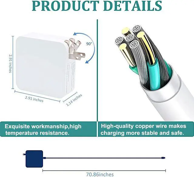 Alt view image 3 of 6 - BAJ 61W/65W USB C Charger Power Adapter for MacBook Pro 13 15 inch, New MacBook Air 13 inch 2020 2019 2018MacBook 12 inch, ipad proThunder Bolt 3 Mac Charger Power Supply,Type-C Devices