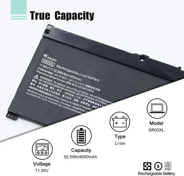 Alt view image 2 of 7 - BOWEIRUI SR03XL (11.55V 52.5Wh 4550mAh) Laptop Battery Replacement for Hp Pavilion 15-CX0058WM 15-CX Series L08934-1B1 L08855-855 HSTNN-IB8L
