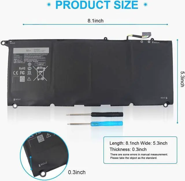 Alt view image 3 of 7 - XPS 13 9350 9343 JD25G 90V7W Battery for Dell XPS13 XPS 13 9343 9350 P54G JHXPY JHXPY53 5K9CP DIN02 090V7W 0DRRP RWT1R 0RWT1R 0N7T6 XPS13D-9343-1708 13D-9343-3708 13-9350-D1508G